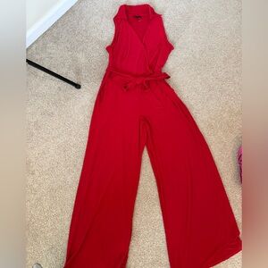 Nina Leonard Vibrant Red Sleeveless Jumpsuit